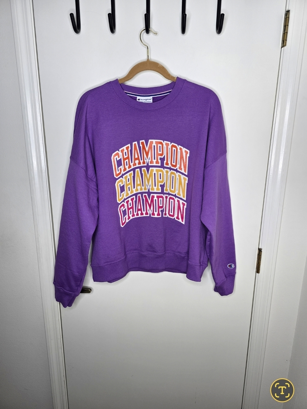 Champion Purple Crewneck Sweatshirt with Multicolor Logo